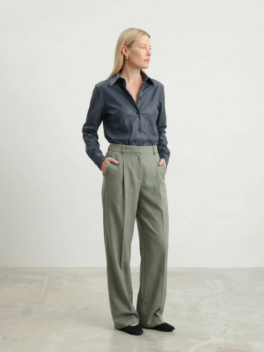 Синяя рубашка из экокожи