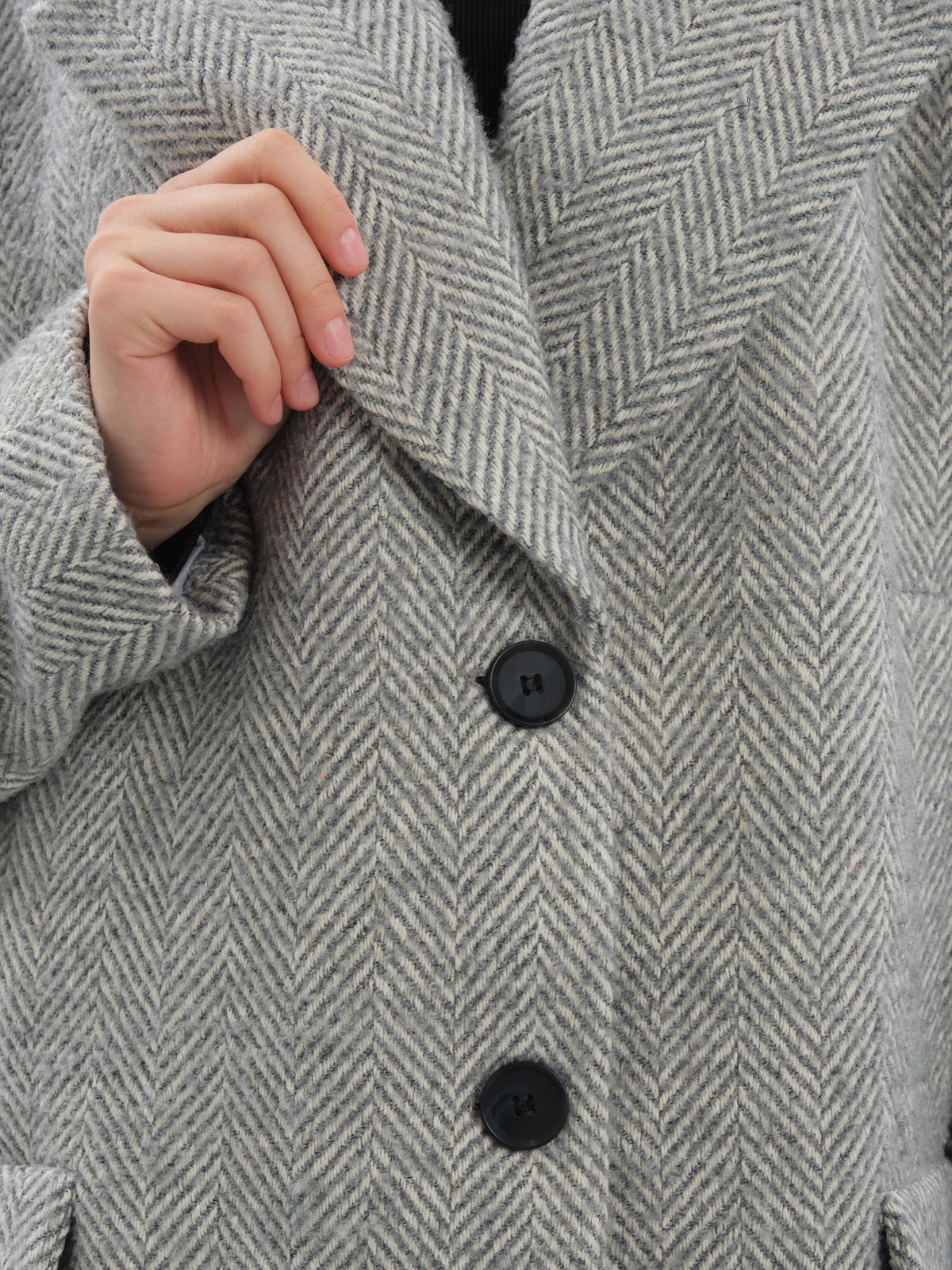 Полупальто в елочку с шерстью