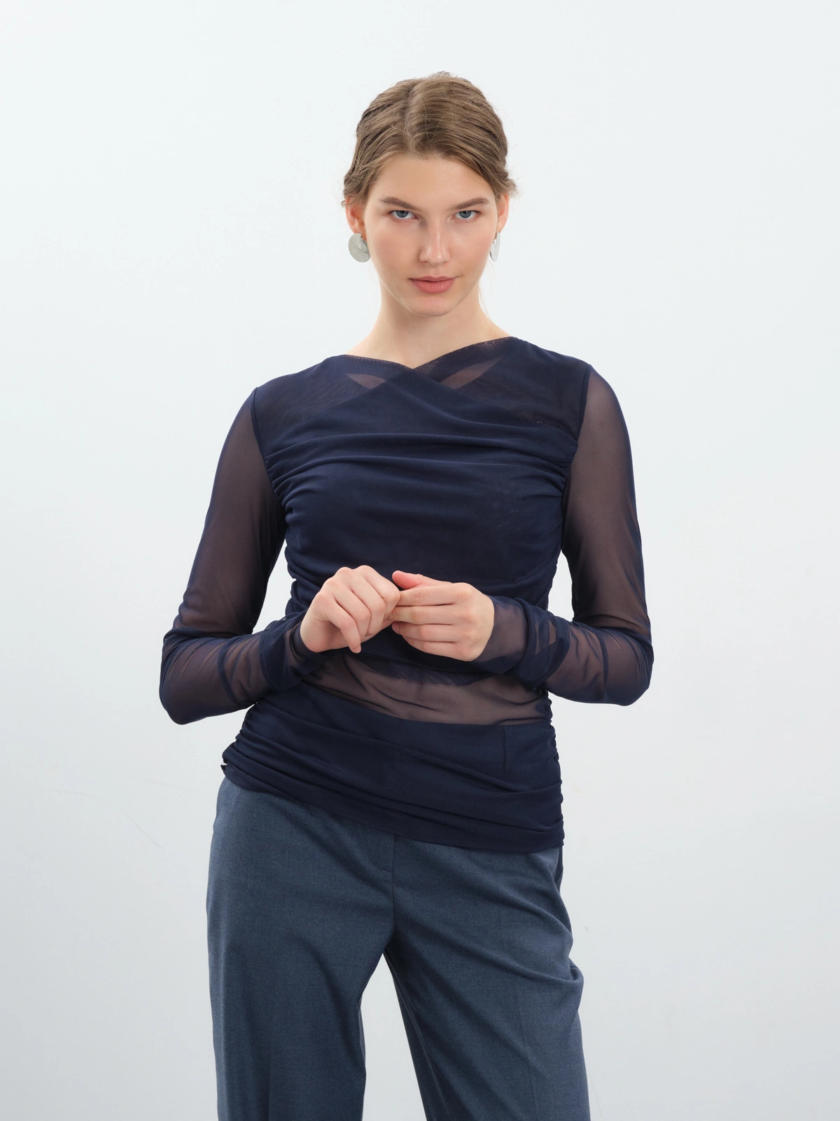 Синий лонгслив-сетка