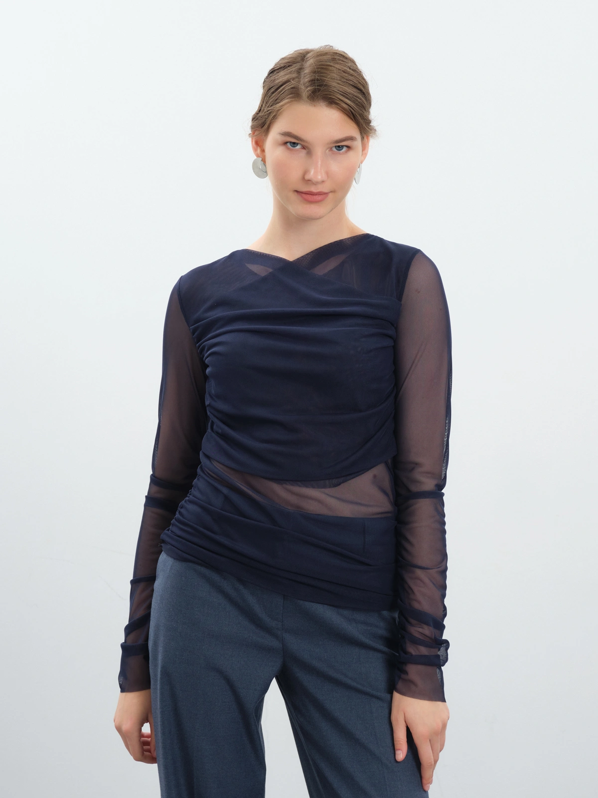 Синий лонгслив-сетка