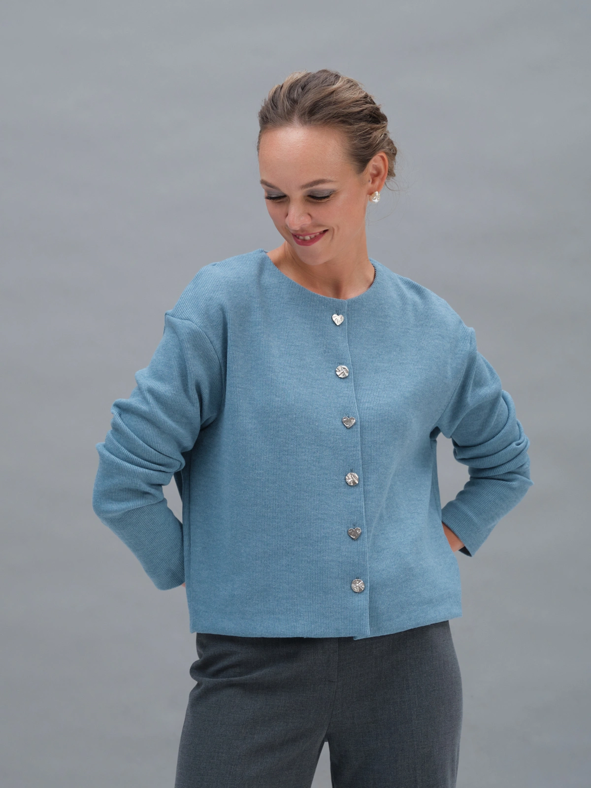 Голубой трикотажный жакет