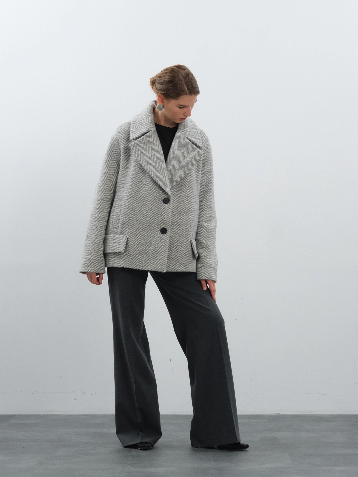 Полупальто в елочку с шерстью