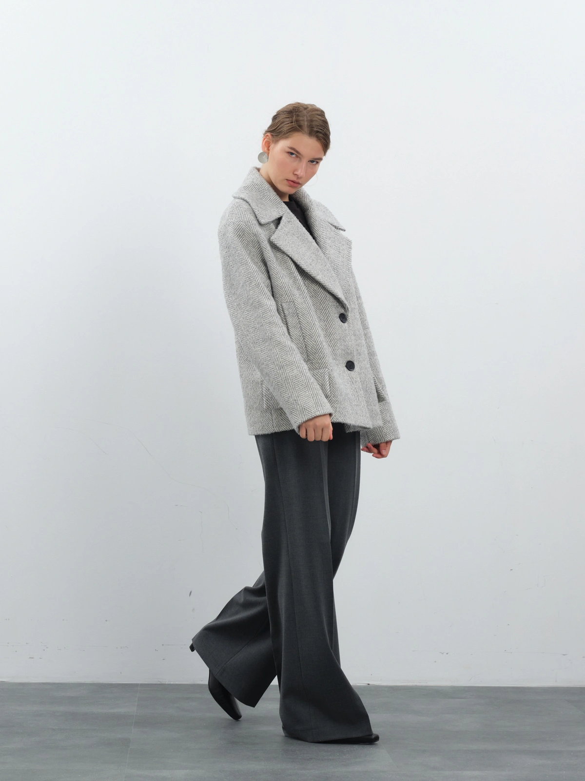 Полупальто в елочку с шерстью