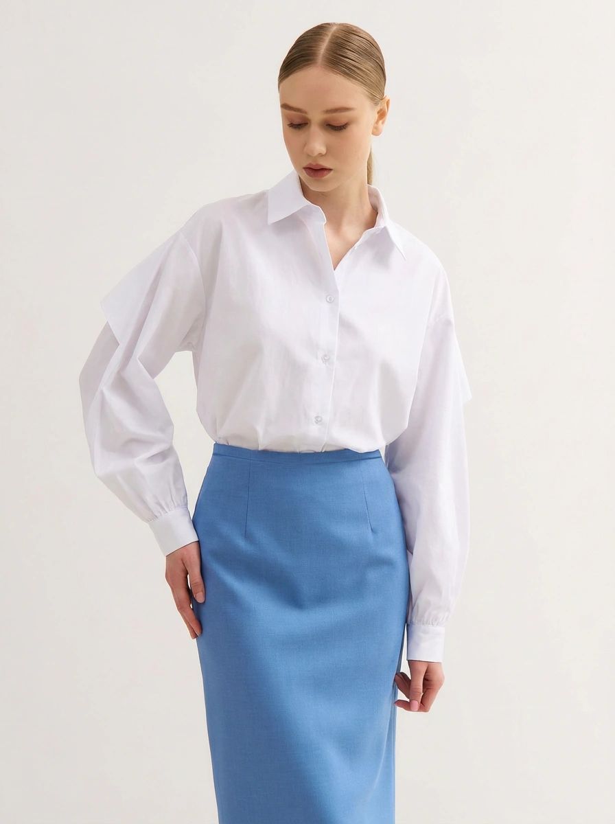 Рубашка оверсайз с отлетным воланом