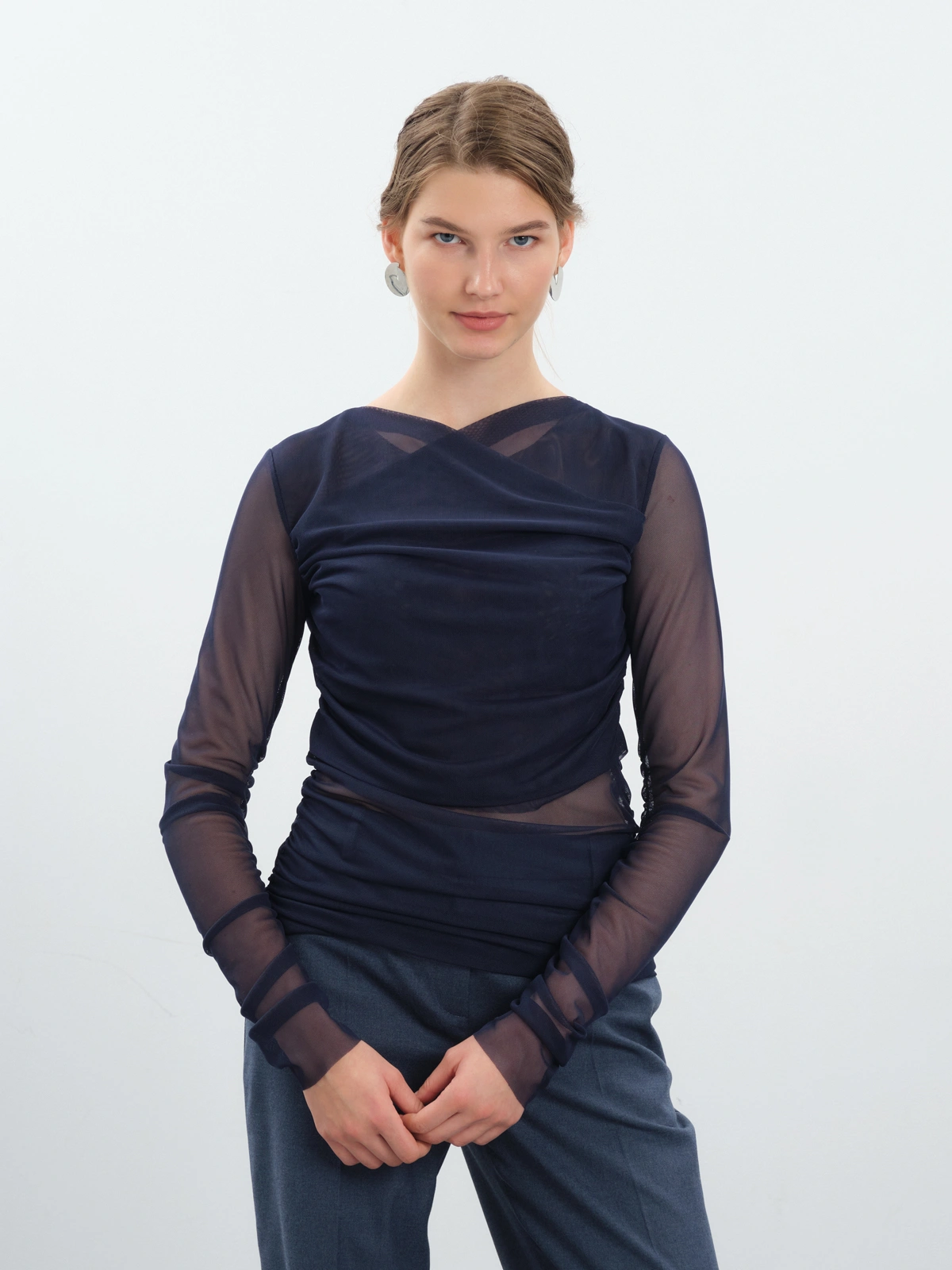 Синий лонгслив-сетка