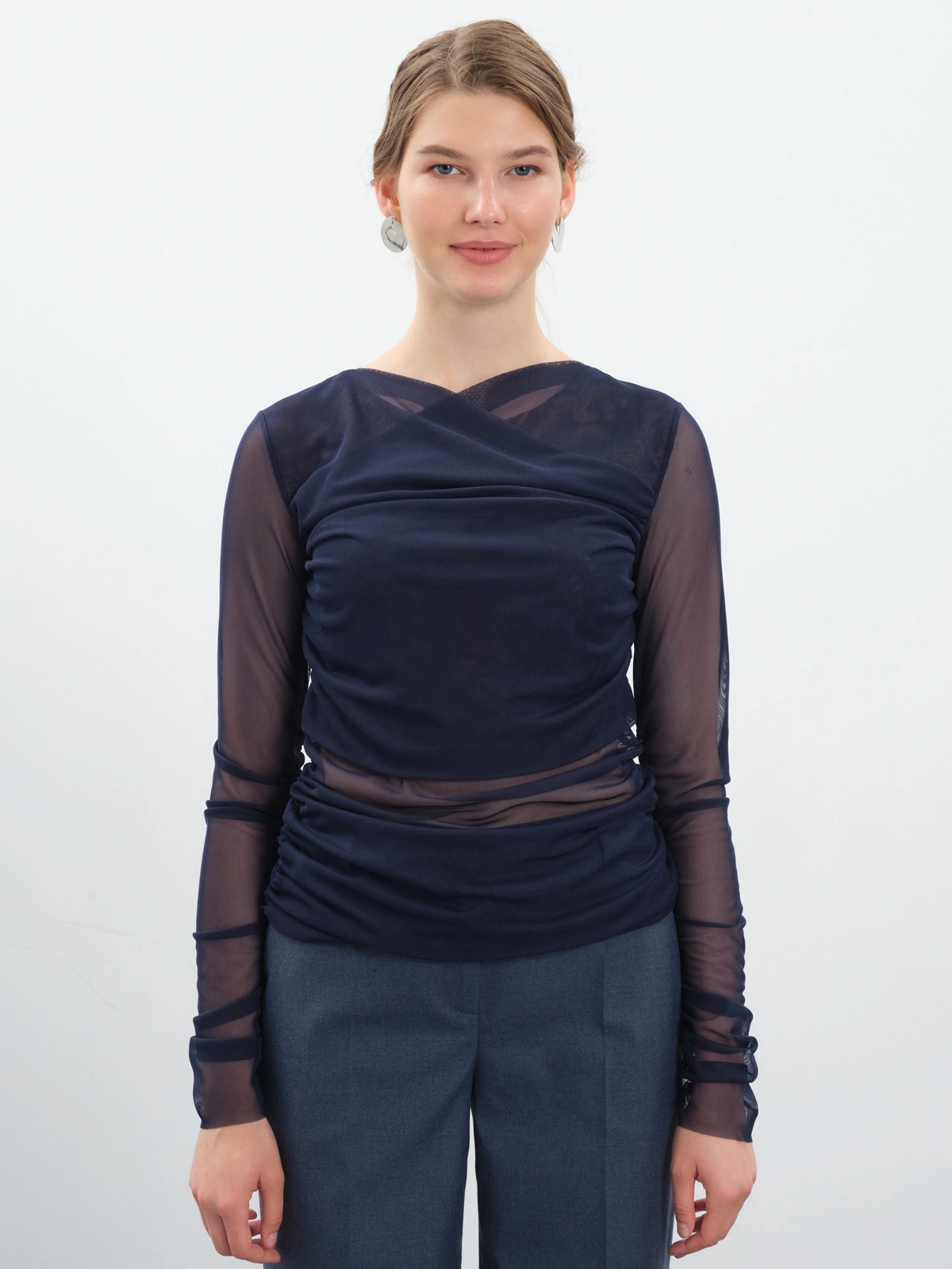 Синий лонгслив-сетка