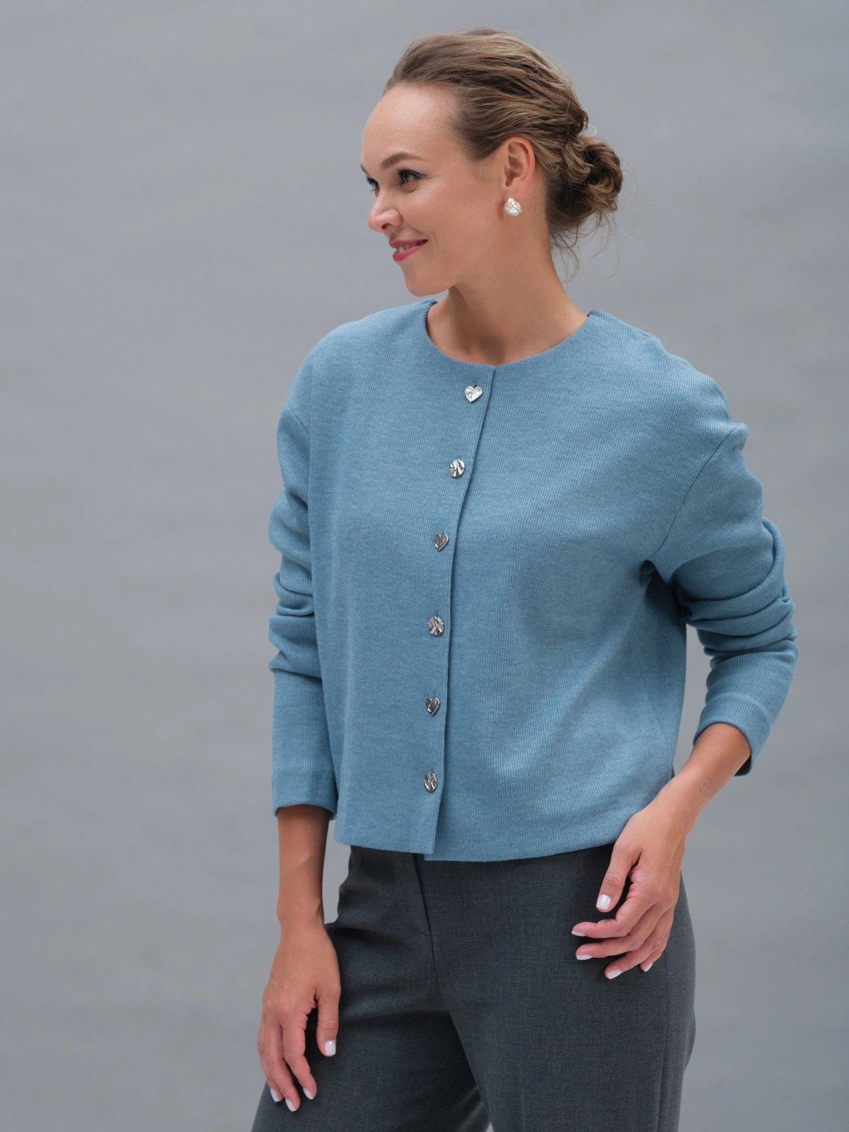 Голубой трикотажный жакет