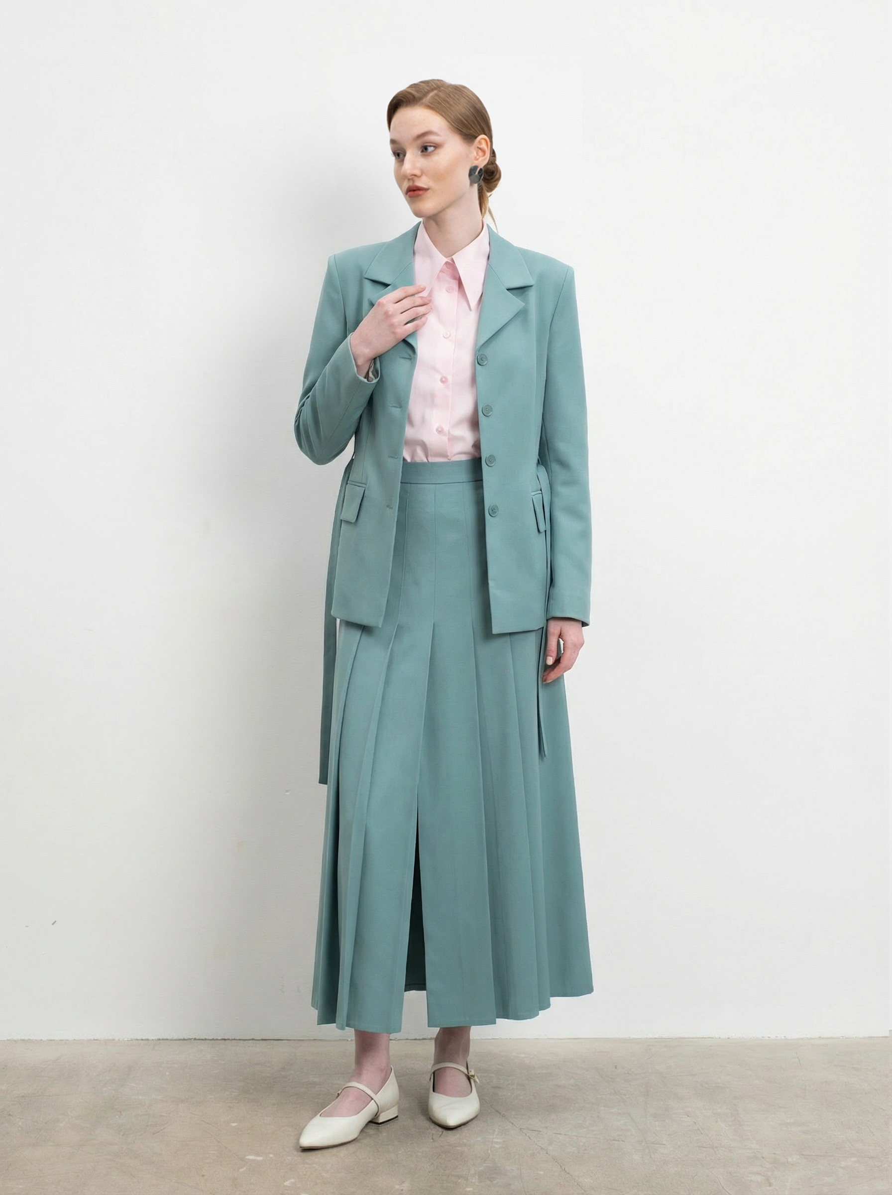 Мятная юбка со складками