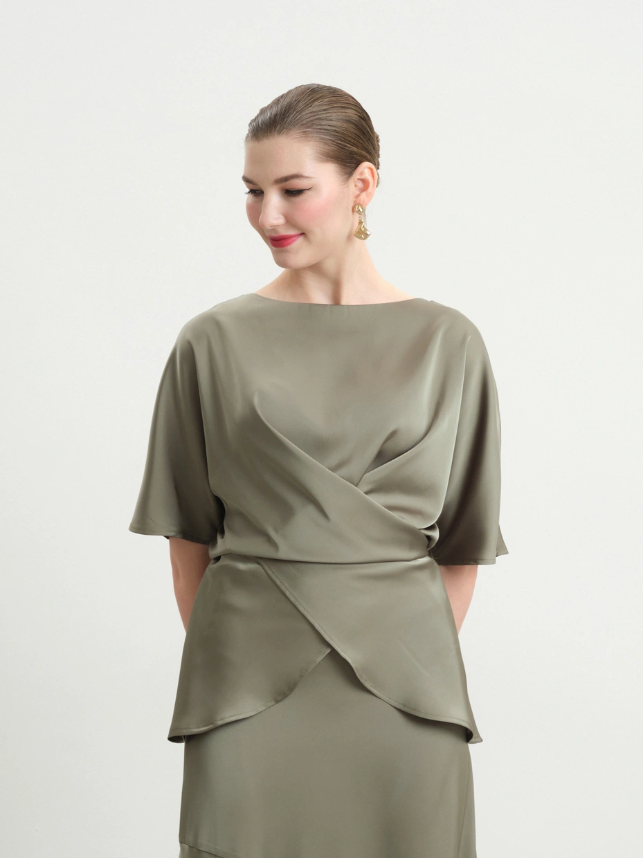 Зеленая блуза с запахом Shibui