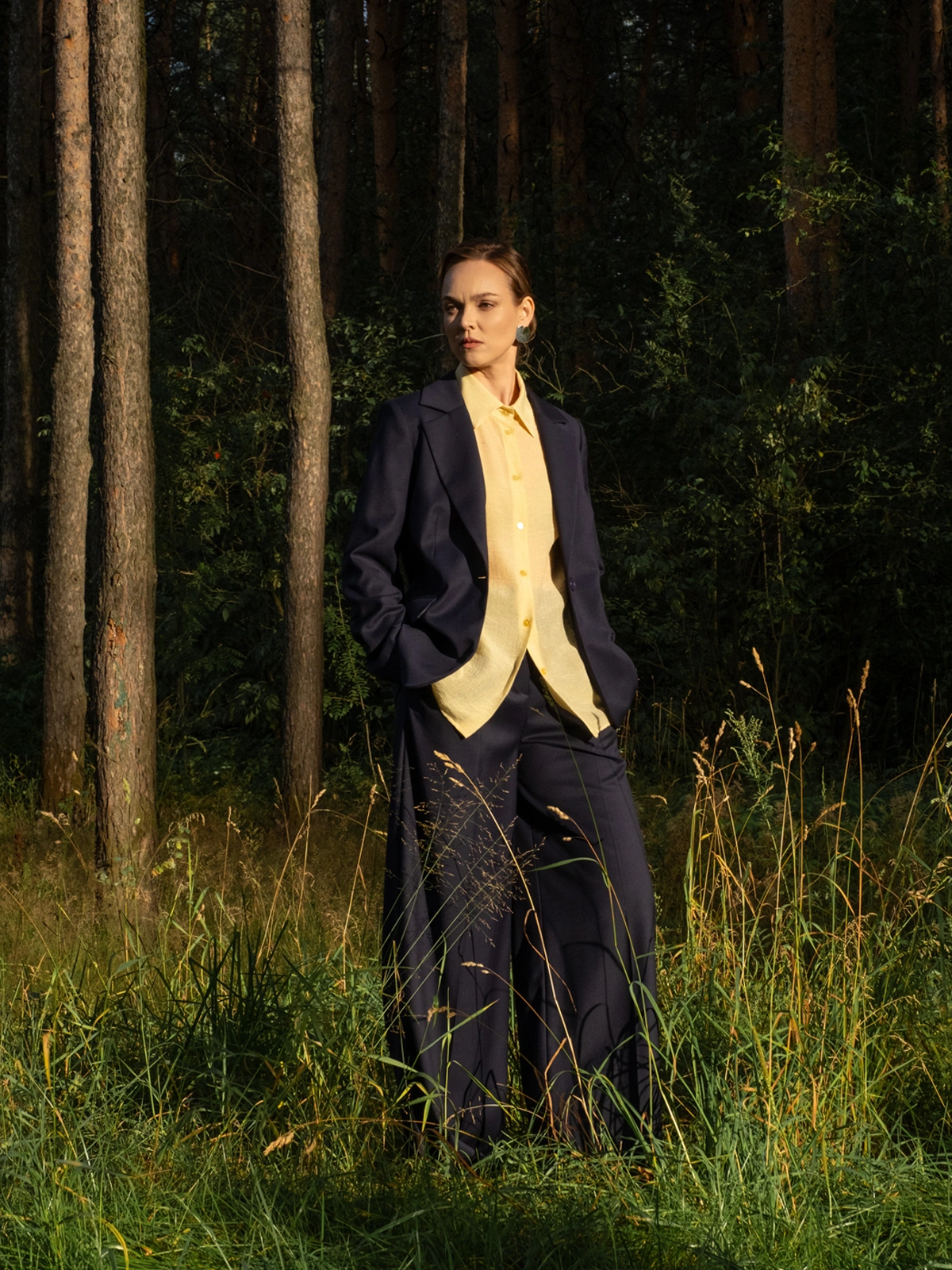 Широкие базовые синие брюки