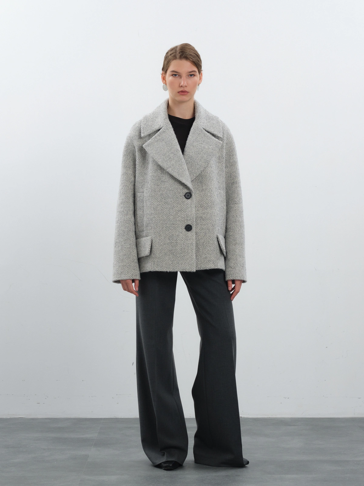 Полупальто в елочку с шерстью