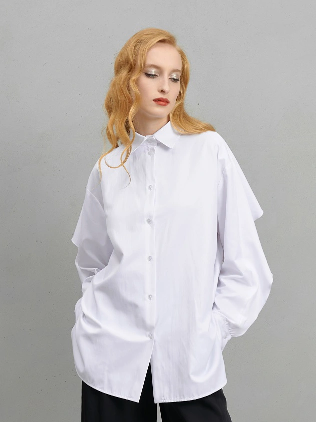 Рубашка оверсайз с отлетным воланом