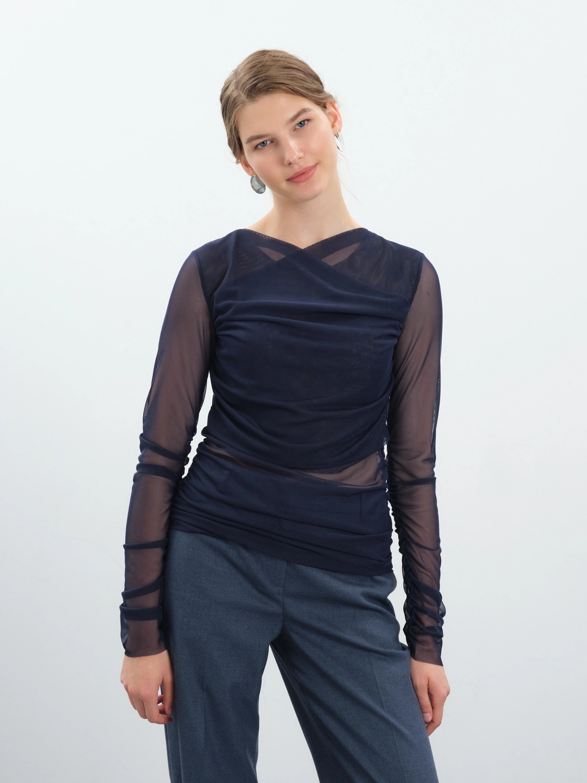 Синий лонгслив-сетка