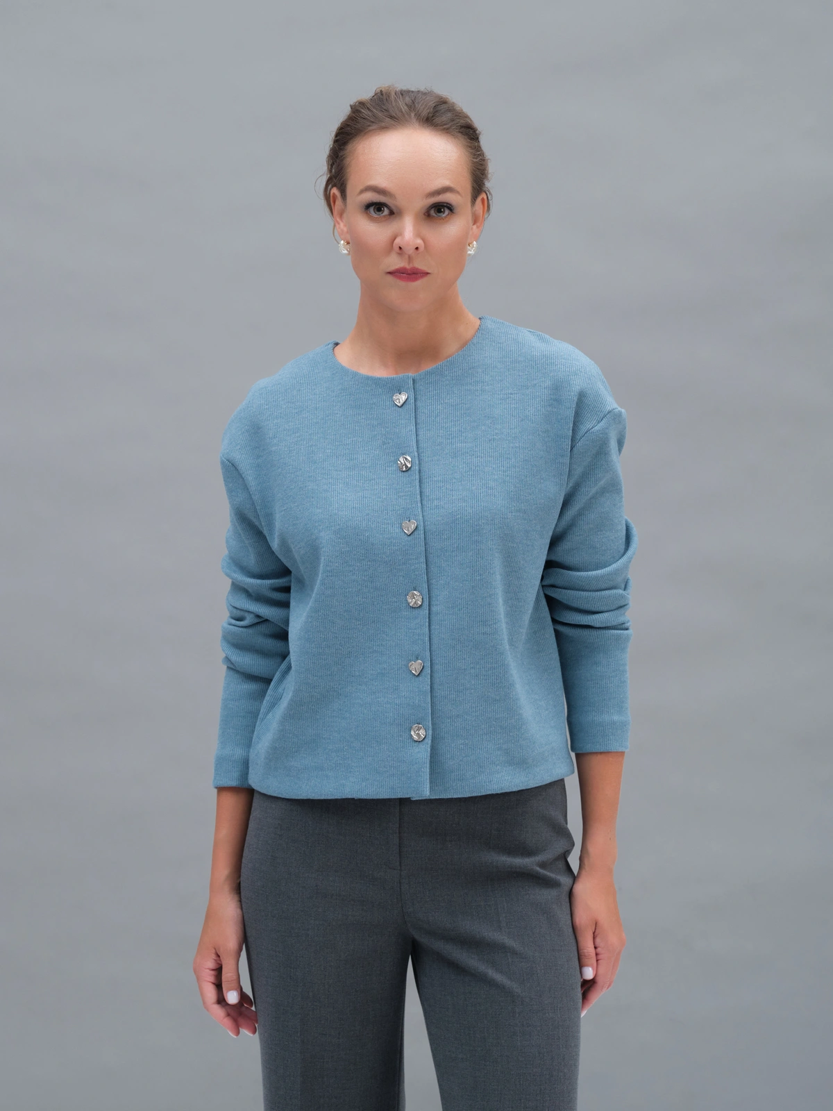 Голубой трикотажный жакет