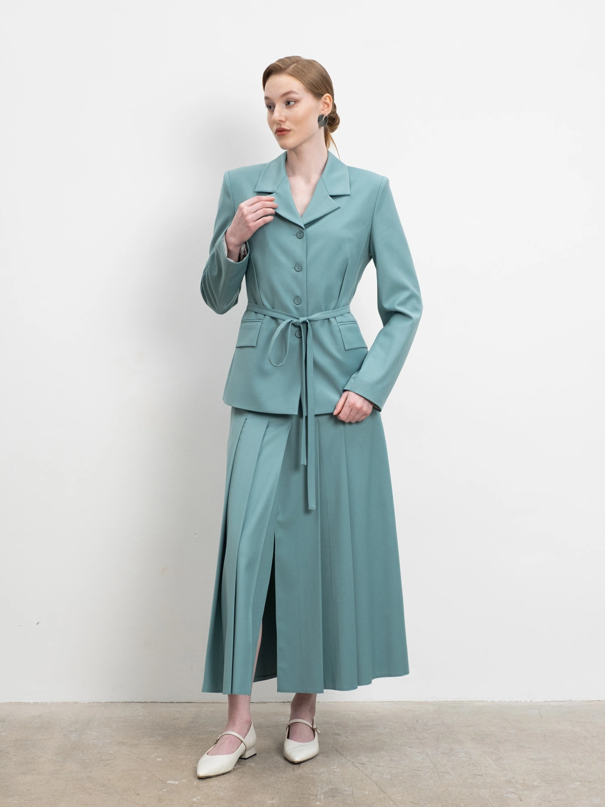 Мятная юбка со складками