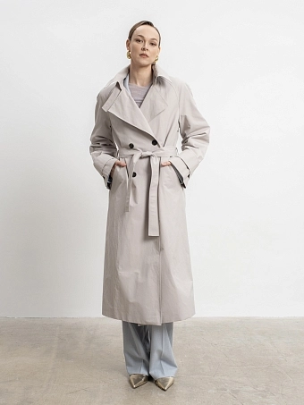 Бежево-серый двубортный тренч