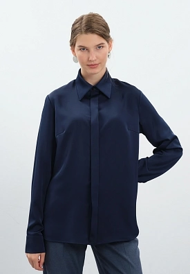 Синяя атласная блуза