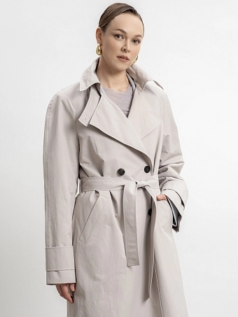 Бежево-серый двубортный тренч