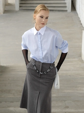 Голубая рубашка оверсайз в полоску