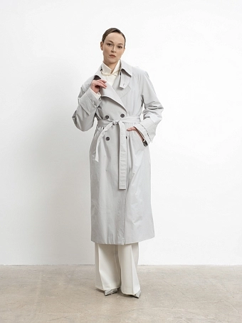 Двубортный тренч в стальном оттенке