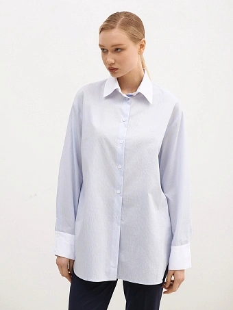 Голубая рубашка оверсайз в полоску