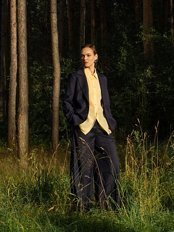 Широкие базовые синие брюки