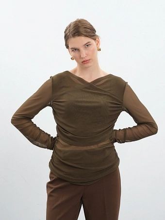 Лонгслив-сетка в оттенке хвои