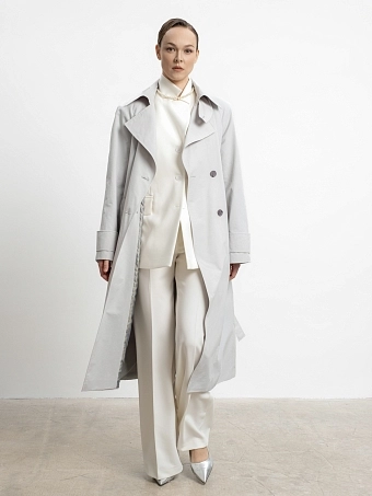 Двубортный тренч в стальном оттенке