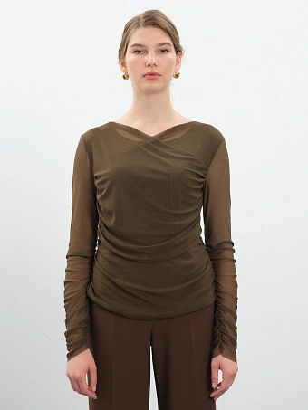 Лонгслив-сетка в оттенке хвои