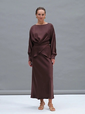 Шоколадная атласная юбка Gaia