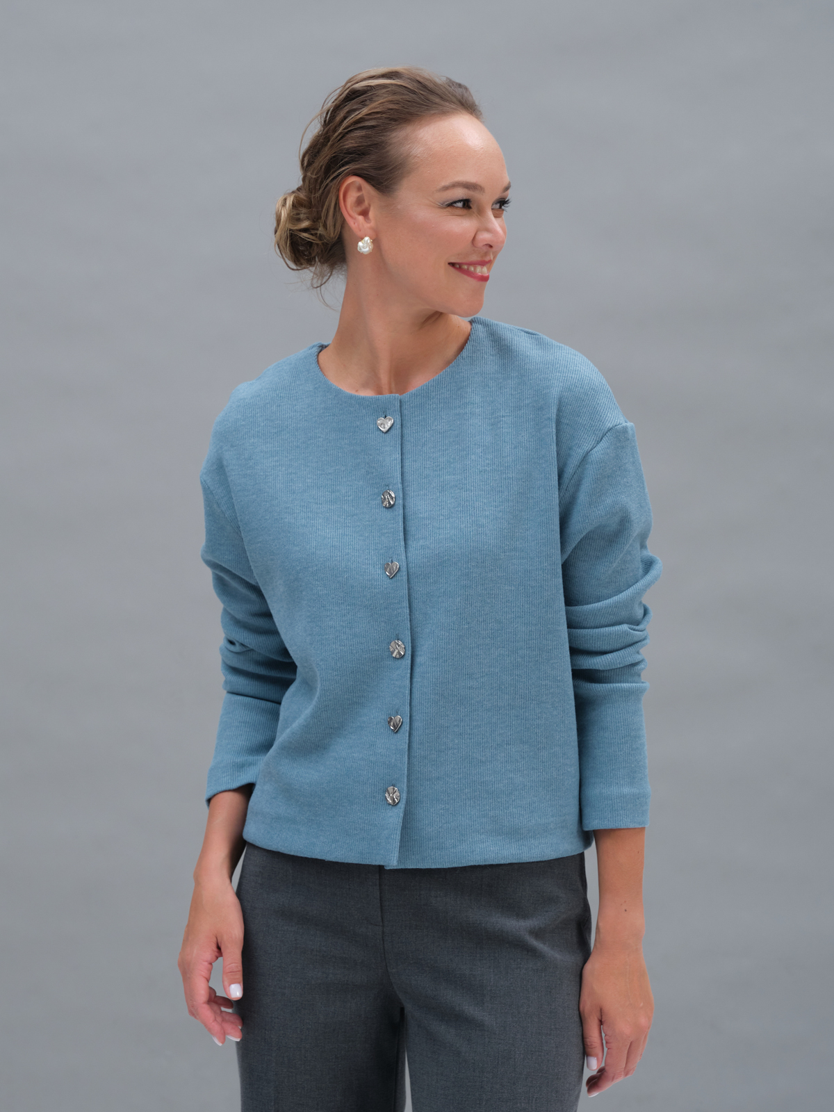 Голубой трикотажный жакет