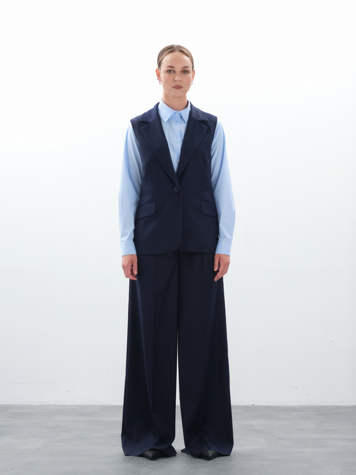 Широкие базовые синие брюки