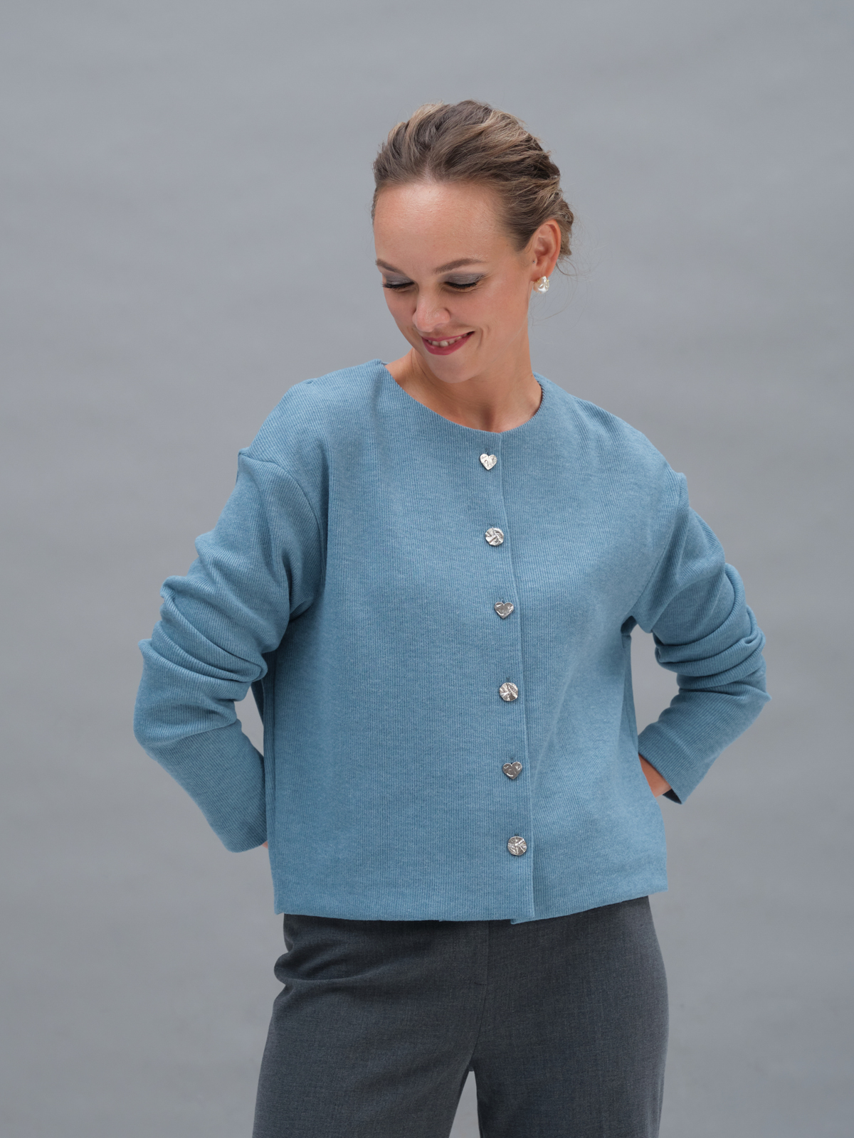 Голубой трикотажный жакет