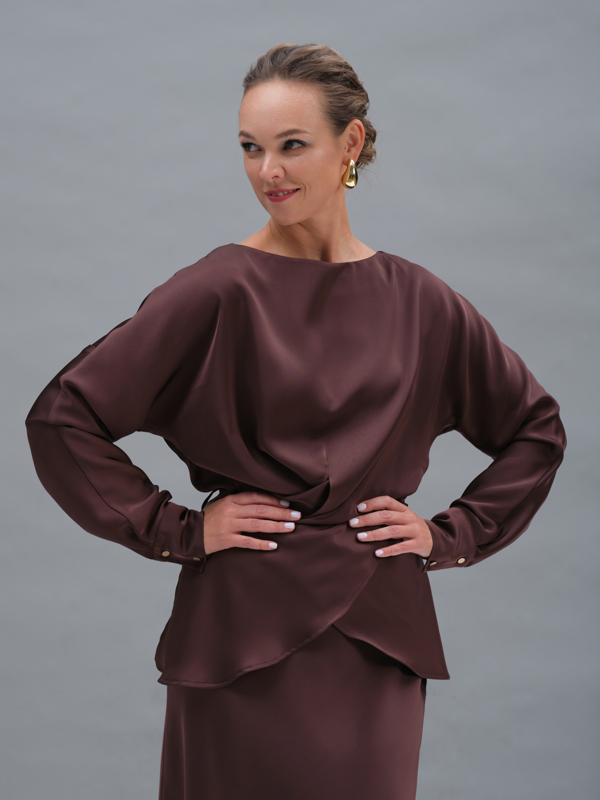 Шоколадная блуза с запахом Gaia