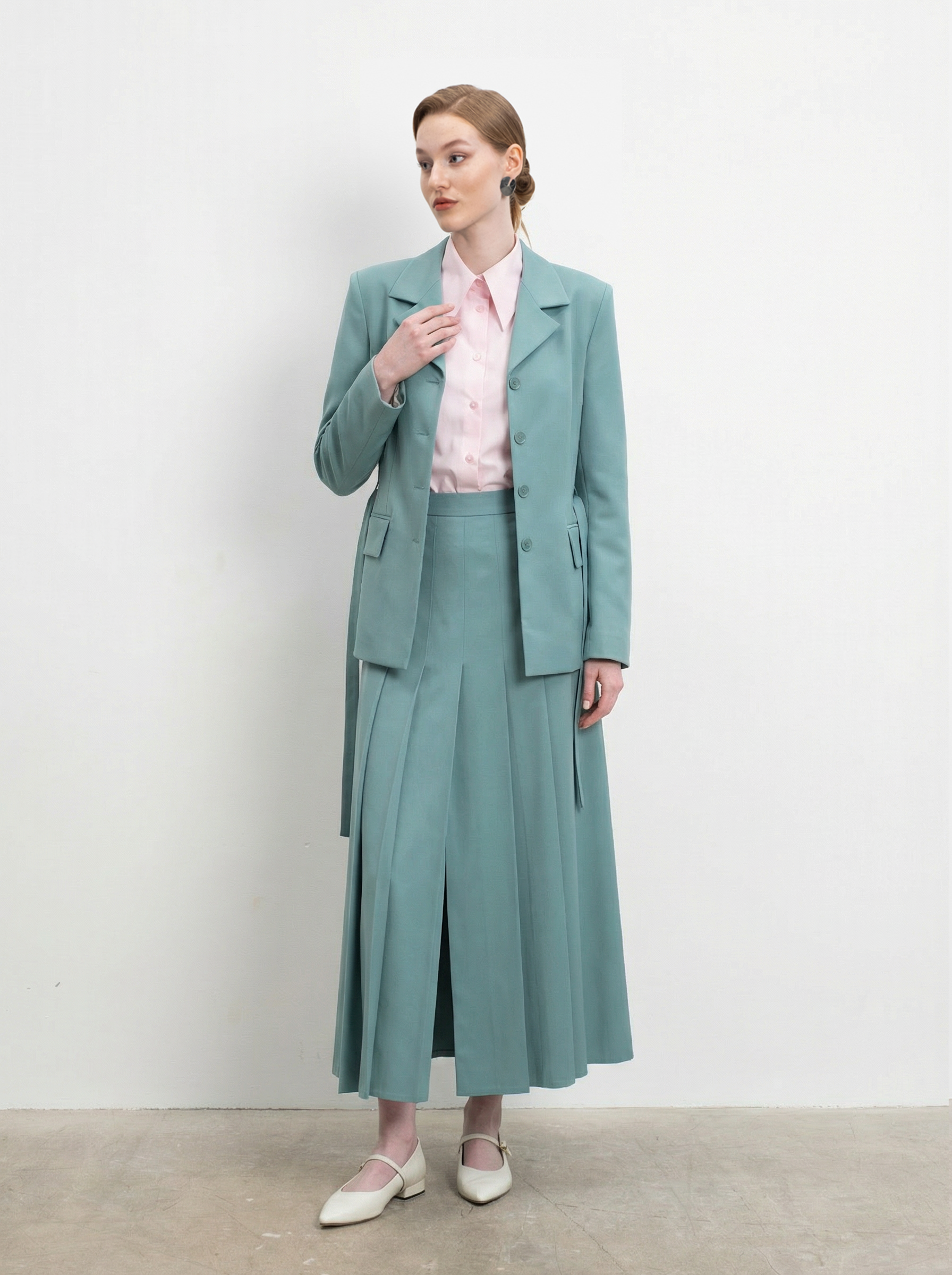 Мятная юбка со складками