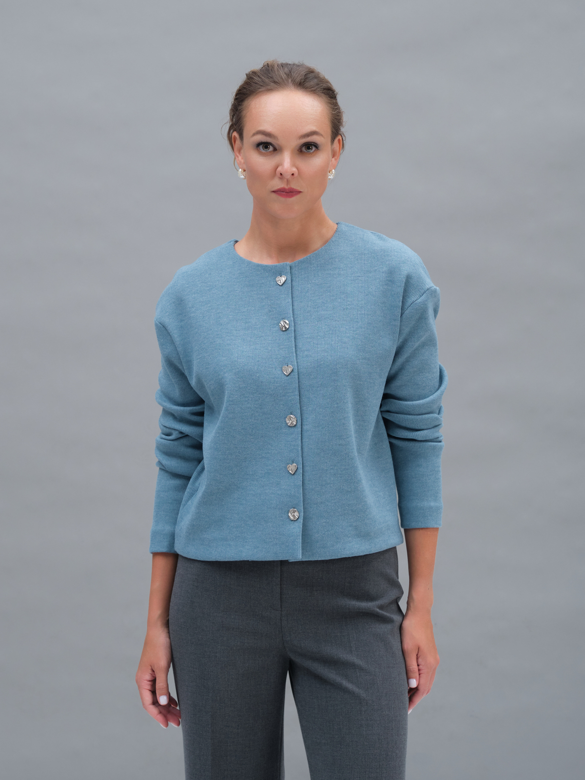 Голубой трикотажный жакет