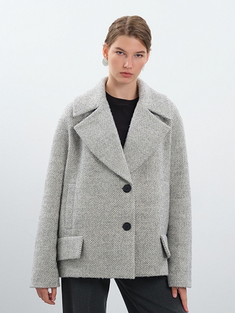 Полупальто в елочку с шерстью