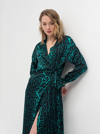Изумрудное платье с принтом леопард