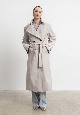 Бежево-серый двубортный тренч