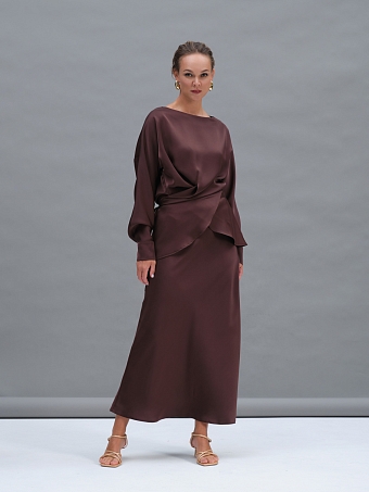 Шоколадная атласная юбка Gaia