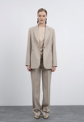 Бежевые прямые брюки в полоску