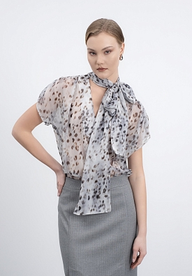 Шифоновая блуза с шарфом-бантом