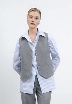 Серый однобортный жилет в полоску