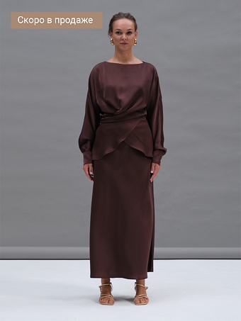 Шоколадная атласная юбка Gaia